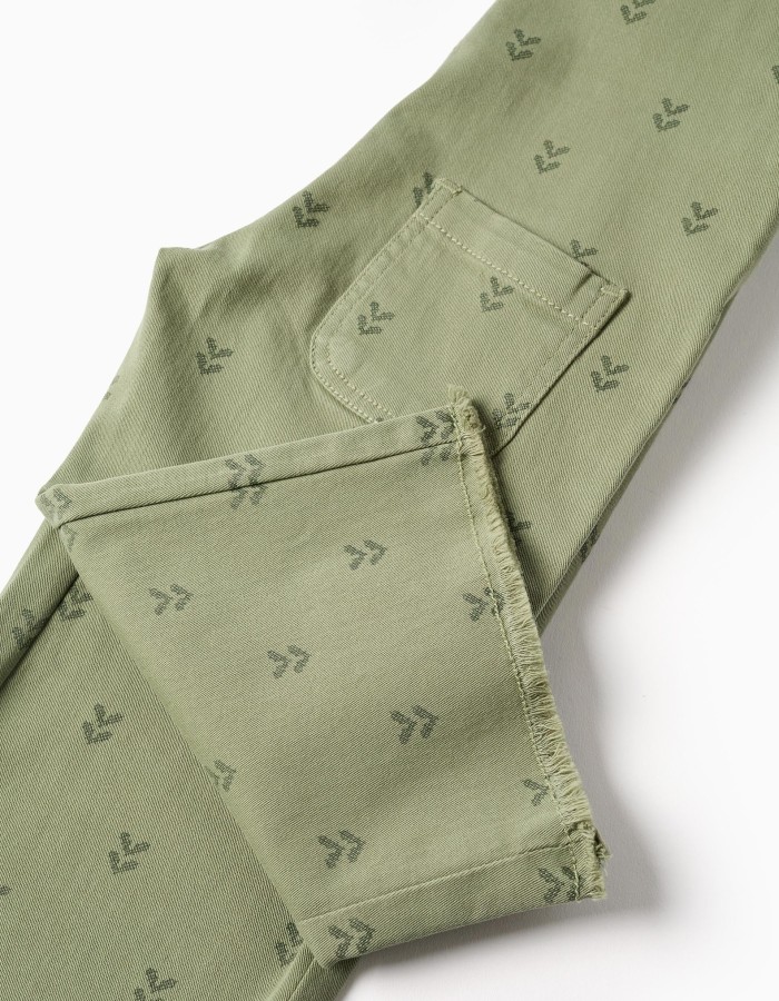 Twill dungarees with floral motif for baby girls, dark green