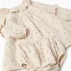 Floral cotton dress + bloomers B&S for baby girls, beige/green