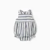 Striped cotton and linen romper You&Me for newborns, white/blue