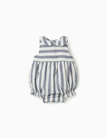 Striped cotton and linen romper You&Me for newborns, white/blue