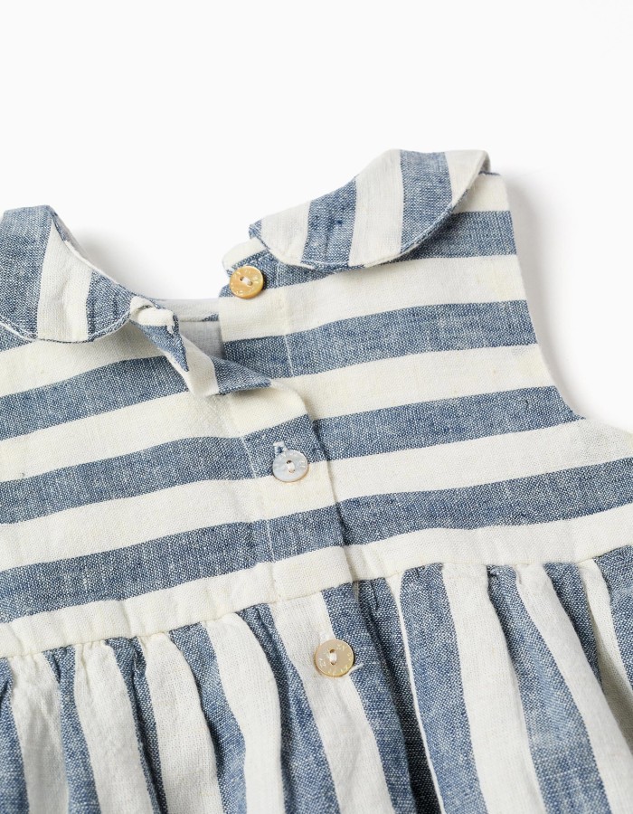 Striped cotton and linen romper You&Me for newborns, white/blue