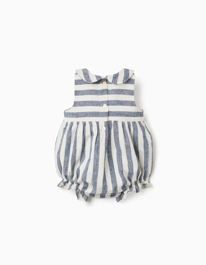 Striped cotton and linen romper You&Me for newborns, white/blue