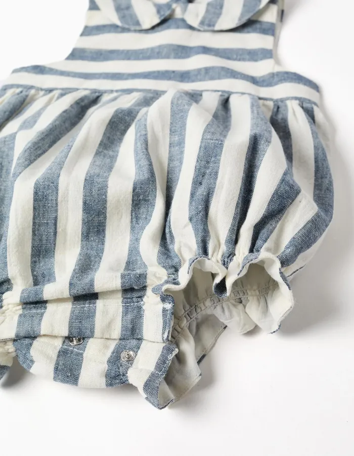 Striped cotton and linen romper You&Me for newborns, white/blue