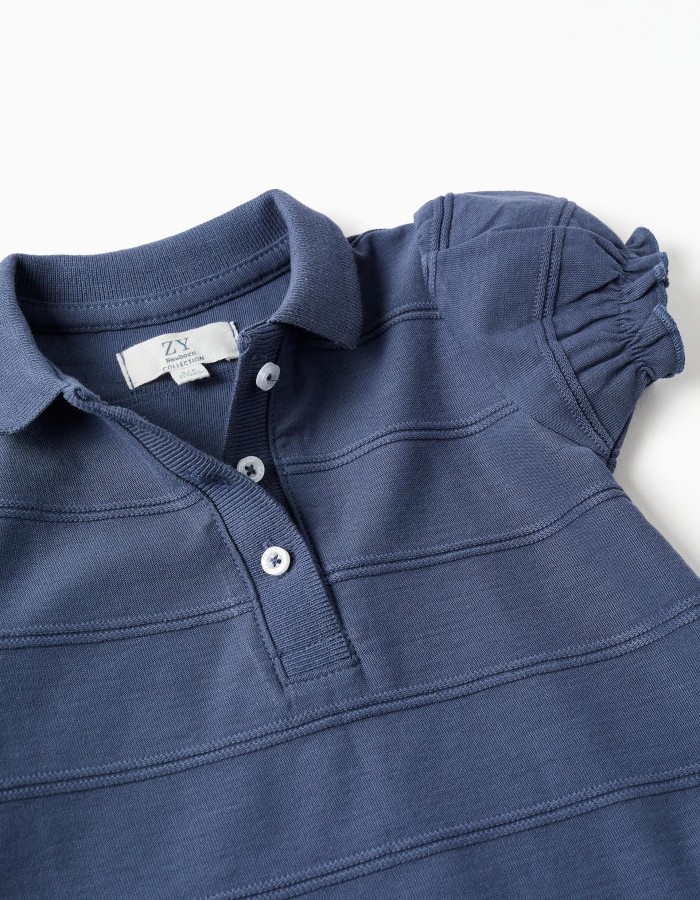 Cotton dress + bloomers with embossed lines B&S for newborn girls, indigo