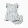 Cotton dress + bloomers with floral motif You&Me for newborn girls, white