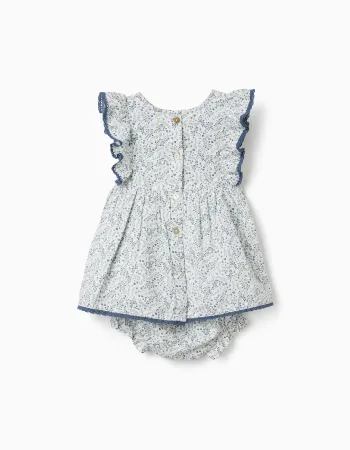 Cotton dress + bloomers with floral motif You&Me for newborn girls, white