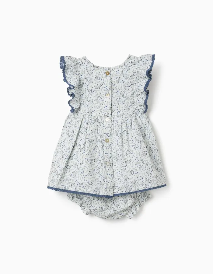 Cotton dress + bloomers with floral motif You&Me for newborn girls, white