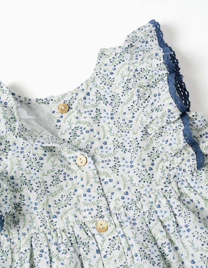 Cotton dress + bloomers with floral motif You&Me for newborn girls, white