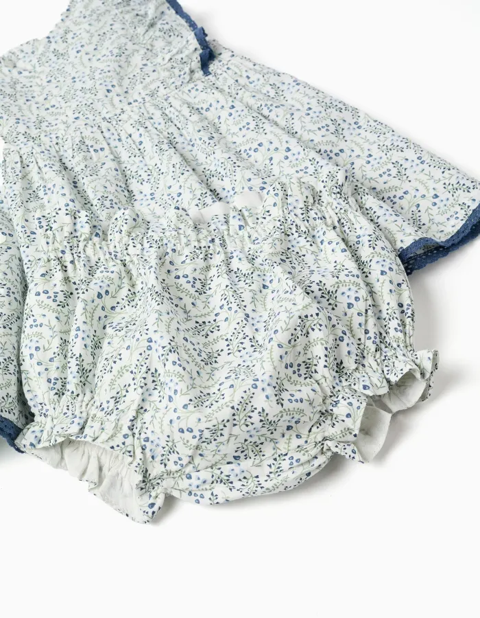 Cotton dress + bloomers with floral motif You&Me for newborn girls, white