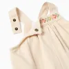 Twill pinafore dress with cross-stitch embroidery for baby girls, beige