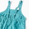 Cotton jumpsuit with floral motif for baby girls, turquoise blue