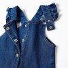 Denim jumpsuit with ruffled straps for baby girls, dark blue