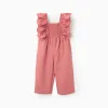 Poplin jumpsuit with ruffles and broderie anglaise for baby girls, pink