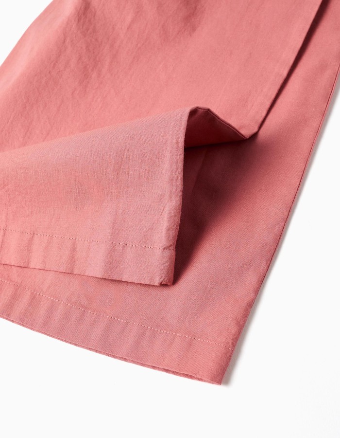 Poplin jumpsuit with ruffles and broderie anglaise for baby girls, pink