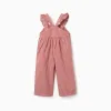 Cotton twill jumpsuit with stripes for baby girls, pink/white