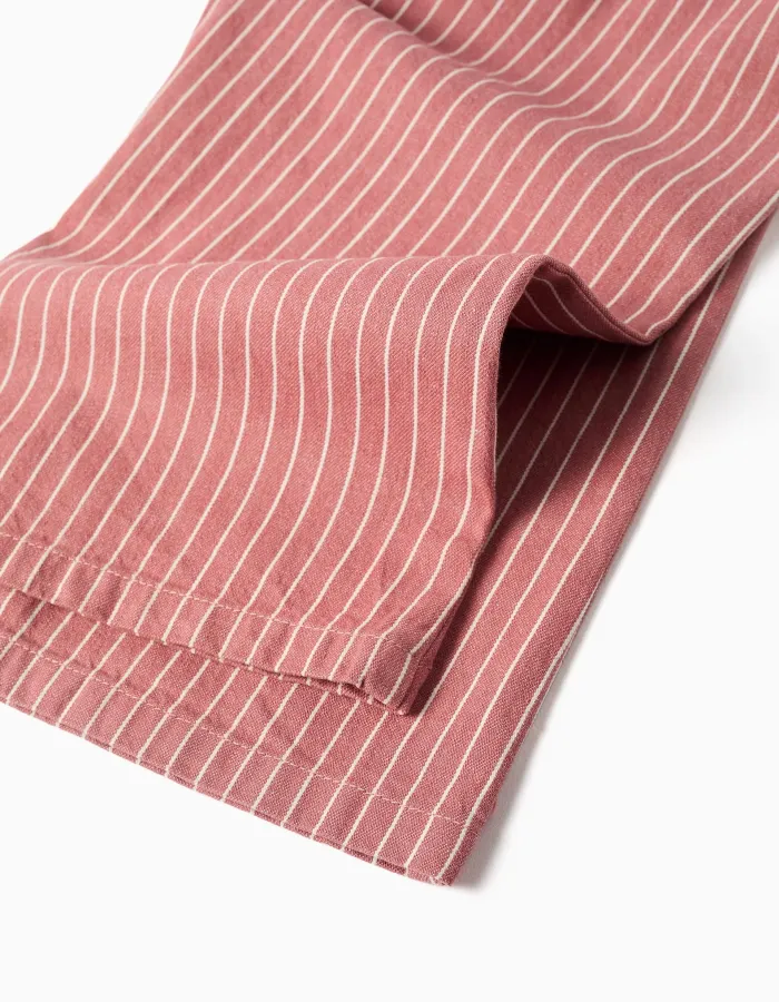 Cotton twill jumpsuit with stripes for baby girls, pink/white