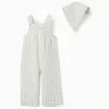 Cotton jumpsuit + bonnet with Vichy pattern B&S for baby girls, white/green