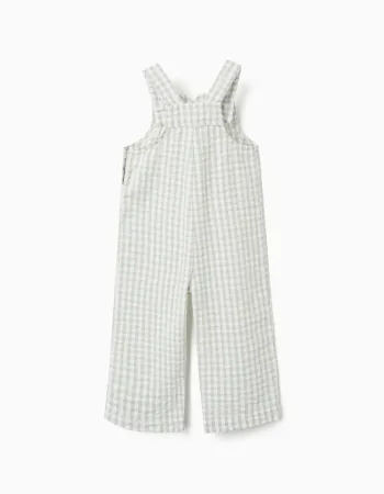 Cotton jumpsuit + bonnet with Vichy pattern B&S for baby girls, white/green