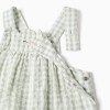Cotton jumpsuit + bonnet with Vichy pattern B&S for baby girls, white/green