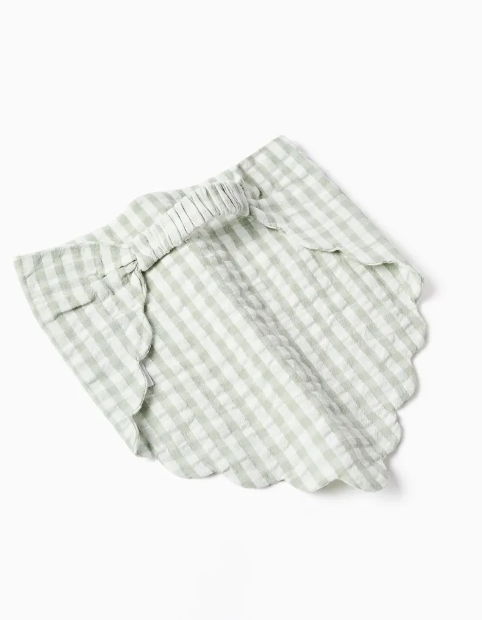 Cotton jumpsuit + bonnet with Vichy pattern B&S for baby girls, white/green