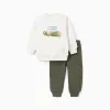 Cotton sweatshirt and trousers set for baby boys, white/dark green