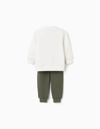 Cotton sweatshirt and trousers set for baby boys, white/dark green