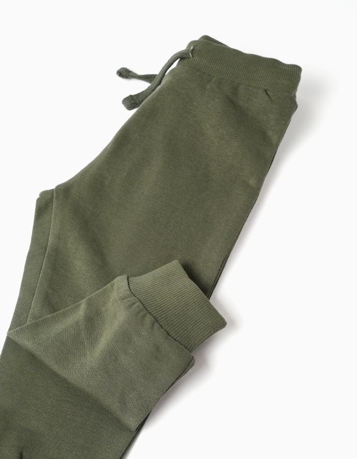 Cotton sweatshirt and trousers set for baby boys, white/dark green