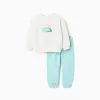 Cotton sweatshirt and trousers set for baby girls, white/light blue