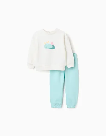 Cotton sweatshirt and trousers set for baby girls, white/light blue