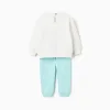Cotton sweatshirt and trousers set for baby girls, white/light blue