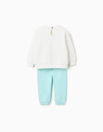 Cotton sweatshirt and trousers set for baby girls, white/light blue