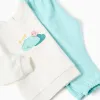 Cotton sweatshirt and trousers set for baby girls, white/light blue