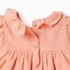 Cotton blouse + denim shorts with ruffles for baby girls, orange/blue