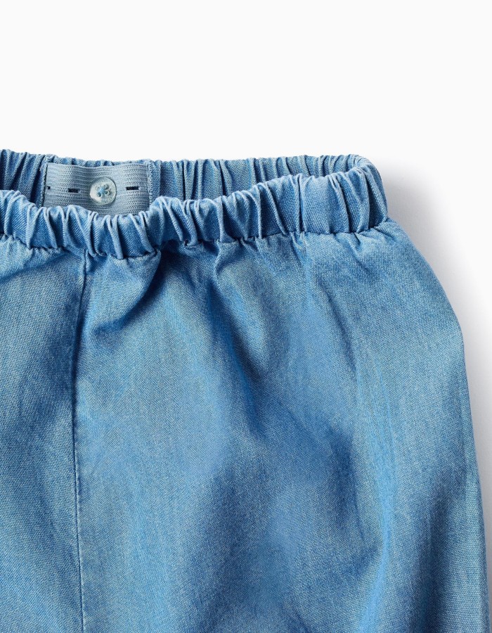 Cotton blouse + denim shorts with ruffles for baby girls, orange/blue