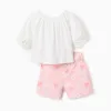 Cotton T-shirt + shorts with floral motif for baby girls, white/pink