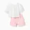 Cotton T-shirt + shorts with floral motif for baby girls, white/pink