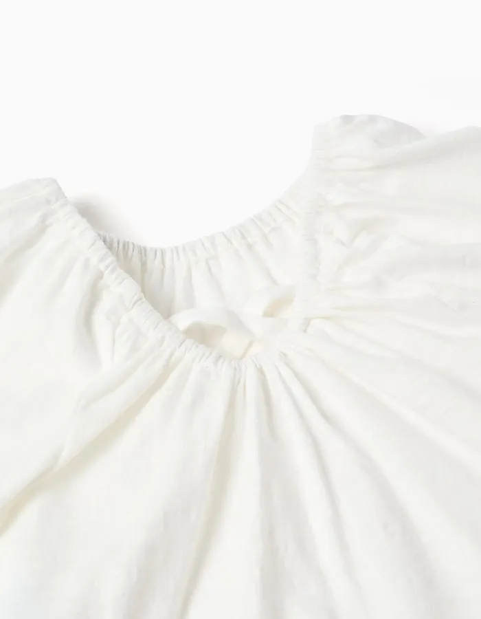 Cotton T-shirt + shorts with floral motif for baby girls, white/pink