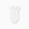 Short sleeve bodysuit with embroidered collar for newborn girls, white