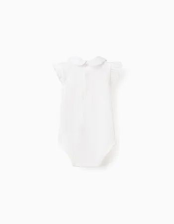 Short sleeve bodysuit with embroidered collar for newborn girls, white