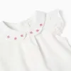 Short sleeve bodysuit with embroidered collar for newborn girls, white