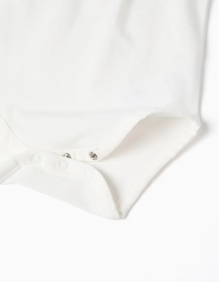 Short sleeve bodysuit with embroidered collar for newborn girls, white