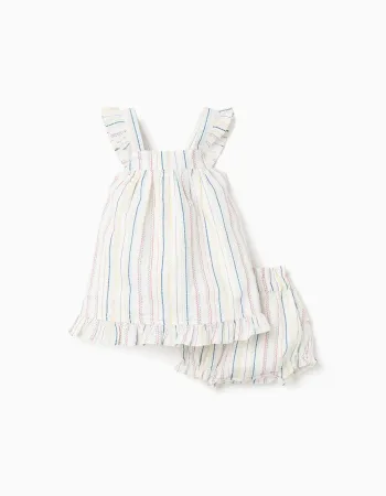 Dress + bloomers with ethnic stripes B&S for newborn girls, multicolour