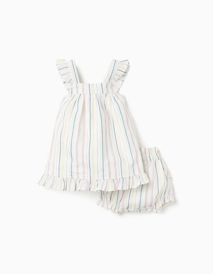Dress + bloomers with ethnic stripes B&S for newborn girls, multicolour