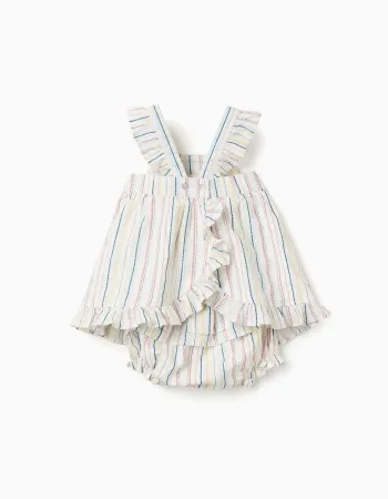 Dress + bloomers with ethnic stripes B&S for newborn girls, multicolour