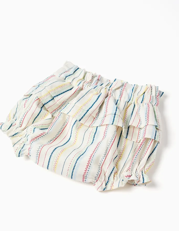 Dress + bloomers with ethnic stripes B&S for newborn girls, multicolour