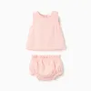 Sleeveless blouse + bloomers B&S for newborn girls, light pink