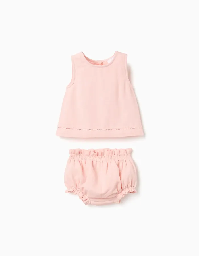 Sleeveless blouse + bloomers B&S for newborn girls, light pink