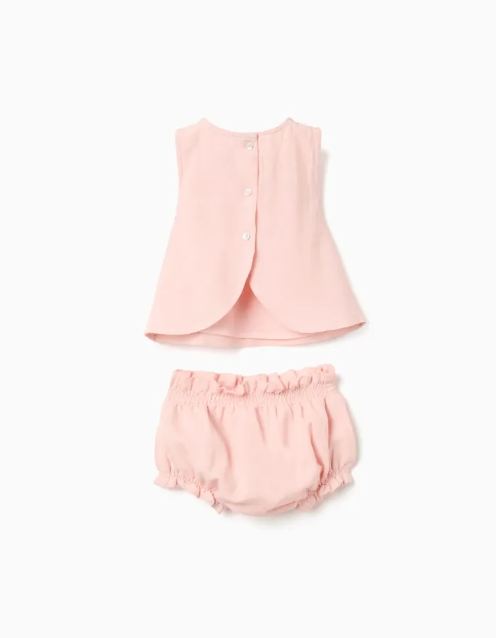 Sleeveless blouse + bloomers B&S for newborn girls, light pink