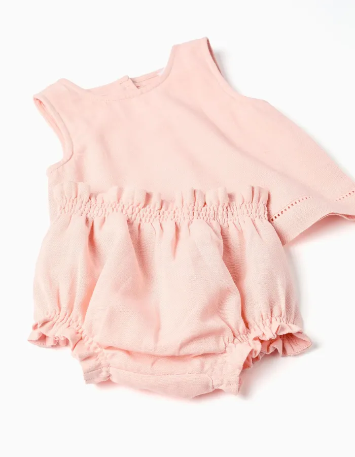 Sleeveless blouse + bloomers B&S for newborn girls, light pink