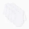 Pack of 4 Long Sleeve Cotton Bodysuits for Babies, White